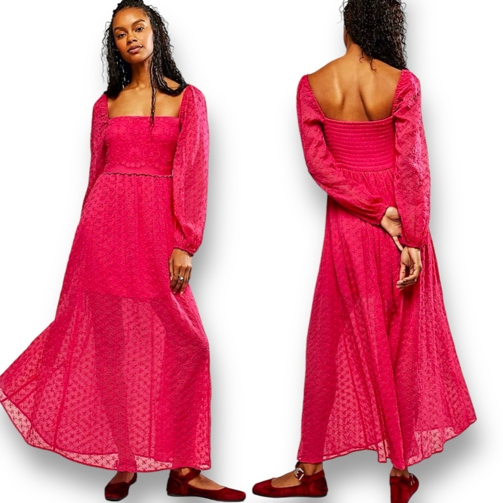 NWT Free People Malina Dress Strangelove Pink Eyelet Embroidered Boho Size M